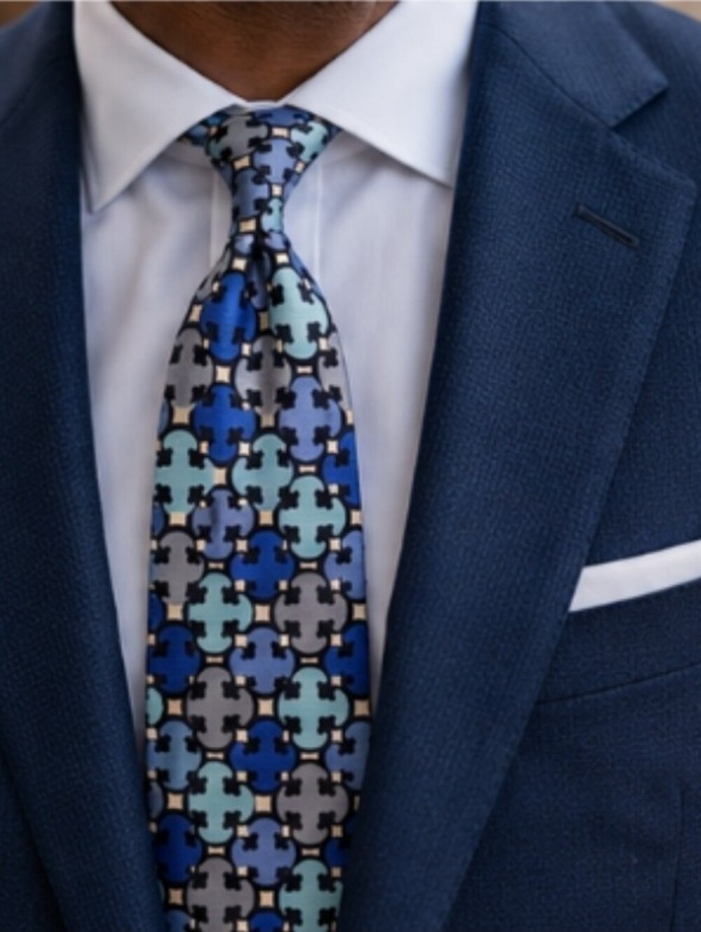 Emilio Pucci Vintage Men's Patterned Blue Mosaic Silk Tie - Classic Style